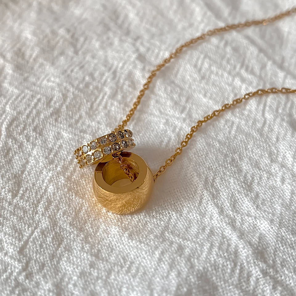 Crystal & Gold Ring Necklace