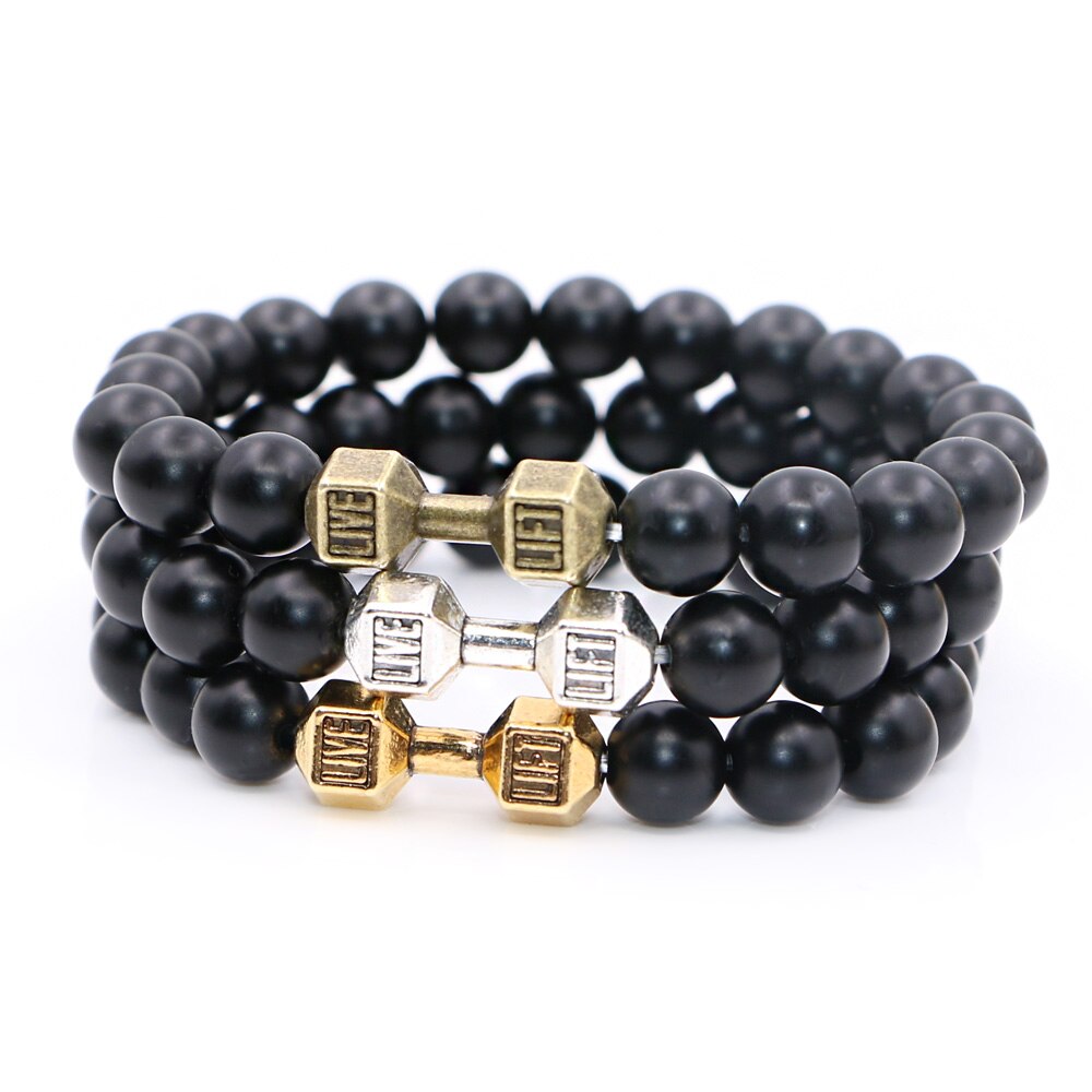 Dumbbell + Stone Beads Bracelet
