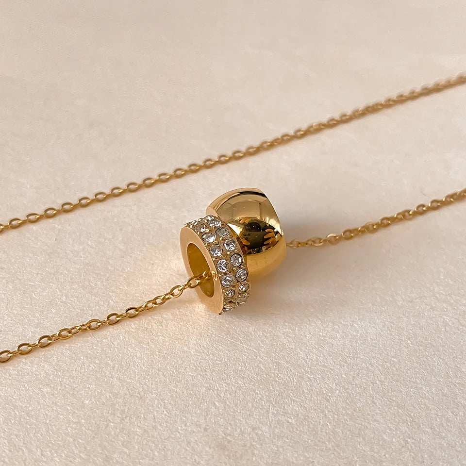 Crystal & Gold Ring Necklace