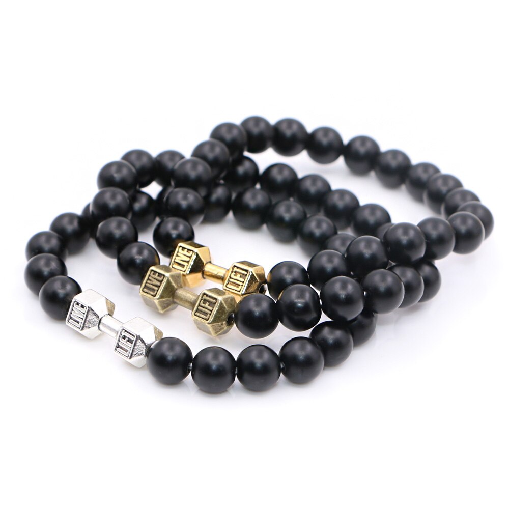 Dumbbell + Stone Beads Bracelet