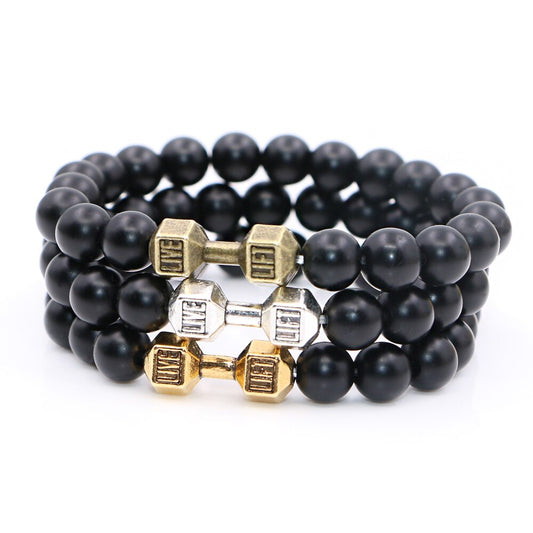Dumbbell + Stone Beads Bracelet